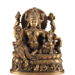 Pure Brass Goddess Parvati with Baby Ganesha Statue - 9" Divine Motherhood Idol